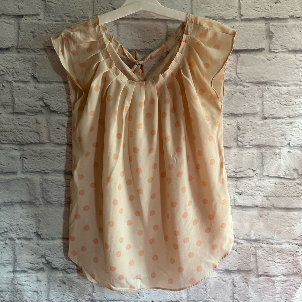 PREOWNED LAUREN CONRAD BLUSH POLKA DOT TIE BOW BACK BLOUSE SHIRT WOMENS XS